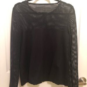 AKRIS PUNTO black top, netted neckline and arms, Italian fabric, size L